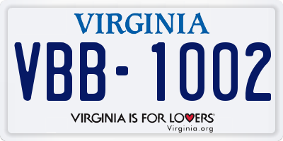 VA license plate VBB1002