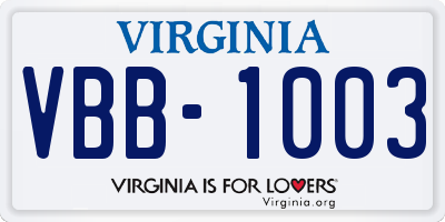 VA license plate VBB1003