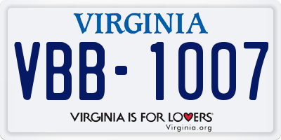 VA license plate VBB1007