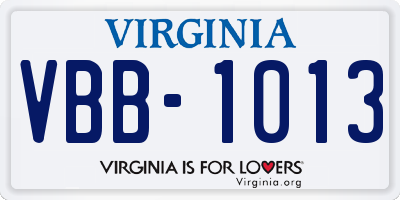 VA license plate VBB1013