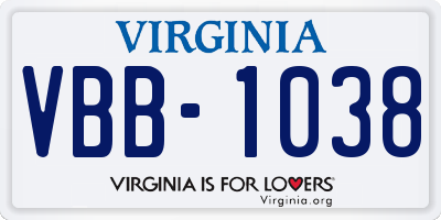 VA license plate VBB1038