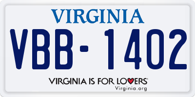 VA license plate VBB1402