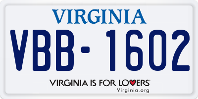 VA license plate VBB1602