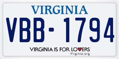VA license plate VBB1794