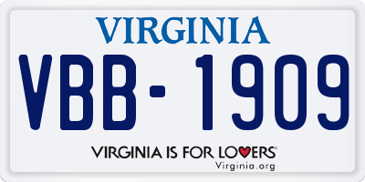 VA license plate VBB1909