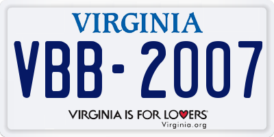 VA license plate VBB2007