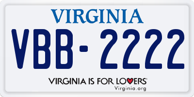 VA license plate VBB2222