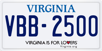 VA license plate VBB2500