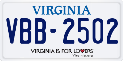 VA license plate VBB2502