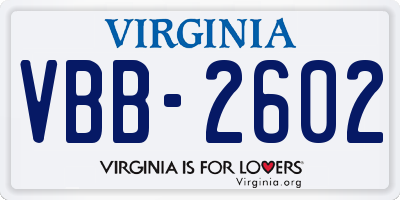 VA license plate VBB2602
