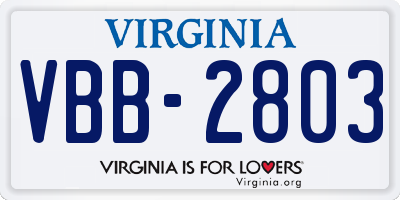 VA license plate VBB2803