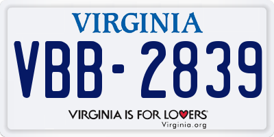 VA license plate VBB2839