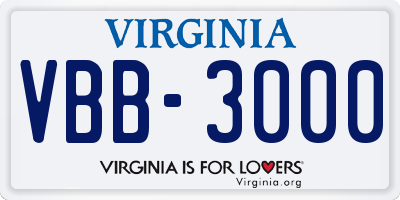 VA license plate VBB3000
