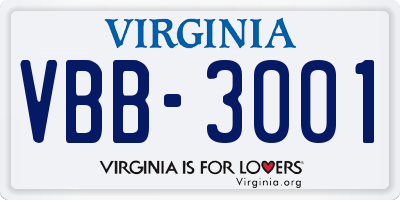VA license plate VBB3001
