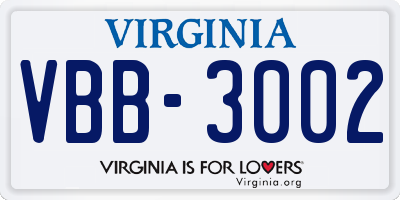VA license plate VBB3002