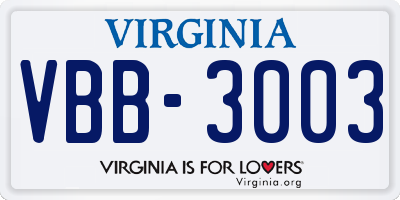 VA license plate VBB3003
