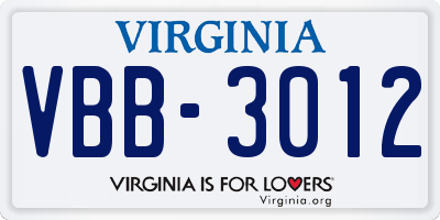 VA license plate VBB3012