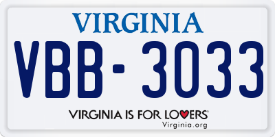 VA license plate VBB3033