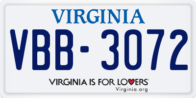 VA license plate VBB3072