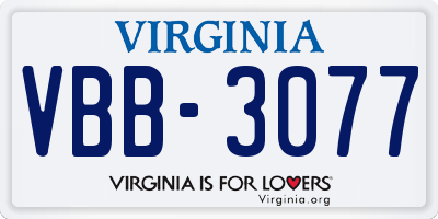 VA license plate VBB3077