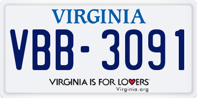 VA license plate VBB3091