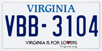 VA license plate VBB3104