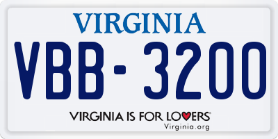 VA license plate VBB3200