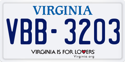 VA license plate VBB3203