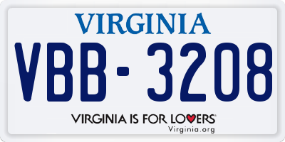 VA license plate VBB3208