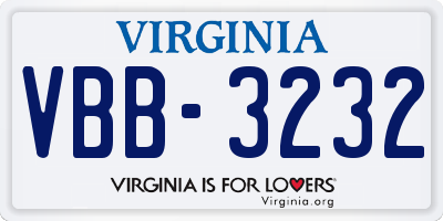 VA license plate VBB3232