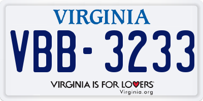 VA license plate VBB3233