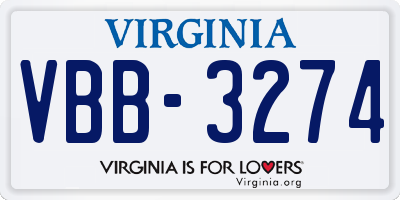 VA license plate VBB3274