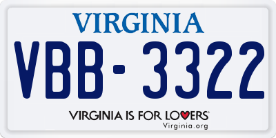 VA license plate VBB3322