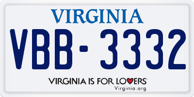 VA license plate VBB3332