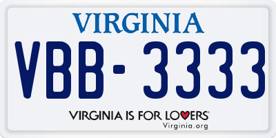 VA license plate VBB3333