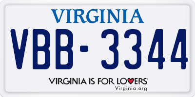 VA license plate VBB3344