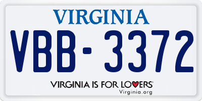 VA license plate VBB3372