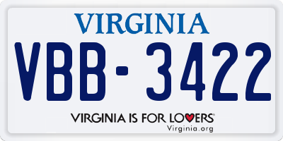 VA license plate VBB3422