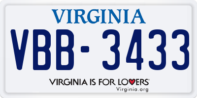 VA license plate VBB3433