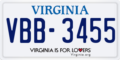 VA license plate VBB3455