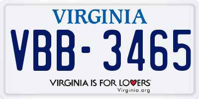 VA license plate VBB3465