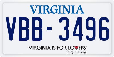 VA license plate VBB3496