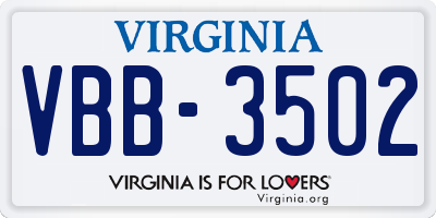 VA license plate VBB3502