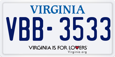 VA license plate VBB3533
