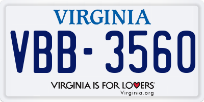 VA license plate VBB3560