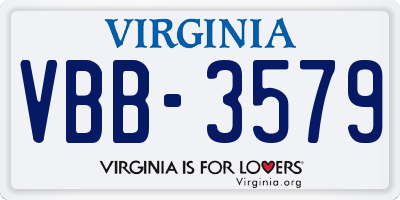 VA license plate VBB3579