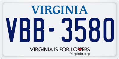 VA license plate VBB3580