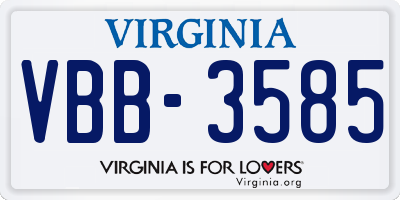 VA license plate VBB3585