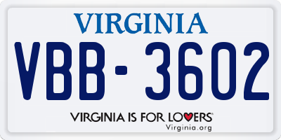 VA license plate VBB3602