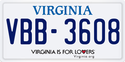 VA license plate VBB3608